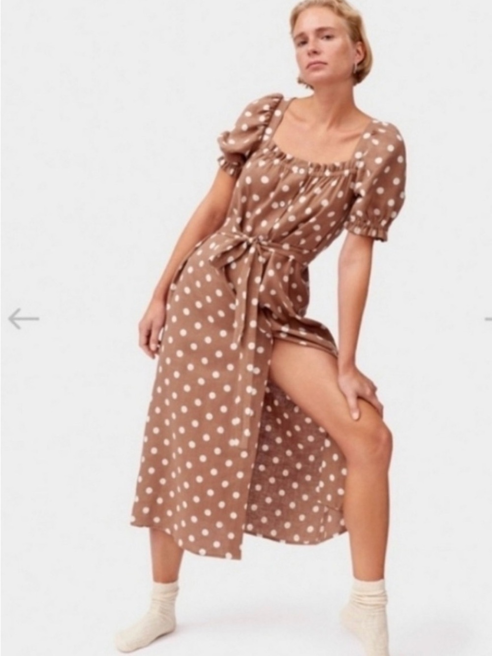 Sleeper Brigitte Linen Midi Dress |Mocha| Size XS